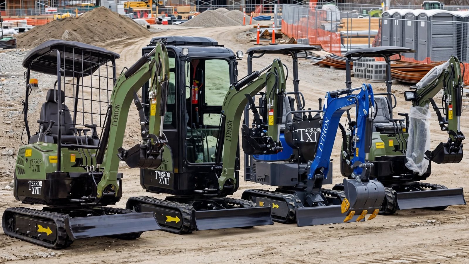 TYPHON Mini Excavators on a construction site handling heavy loads